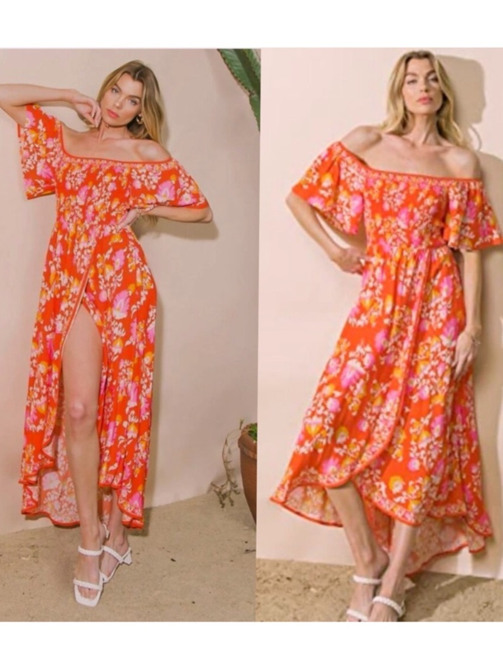 Flying Tomato | Vacation Vibes Off The Shoulder Hi Low Smocked Dress New Small